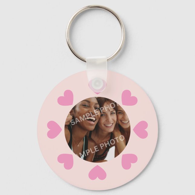 Chaveiro Foto de Coração Rosa Personalizável (Frente)