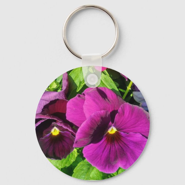 Chaveiro Foto de Flor de Pansy Roxa (Frente)