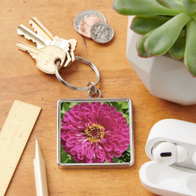 Chaveiro Foto de Flor de Zínia Vibrante (Mesa)