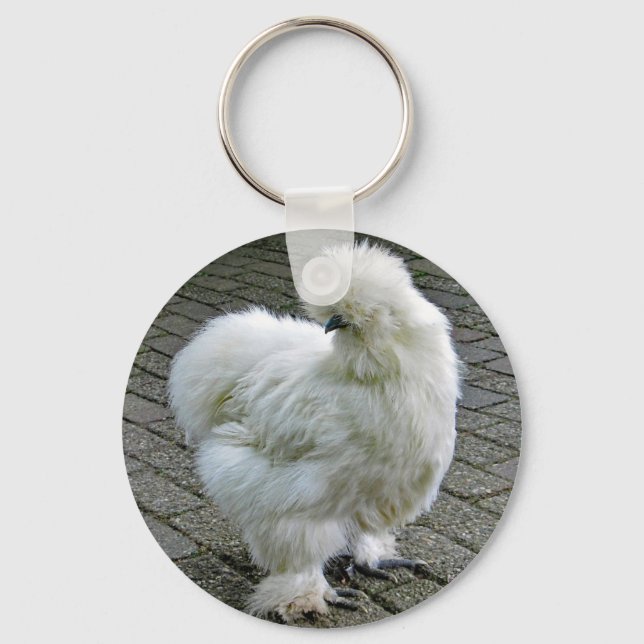 Chaveiro Foto de frango branco Silkie (Frente)