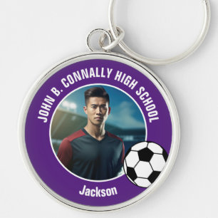 Chaveiro Foto de jogador de futebol roxo do ensino médio