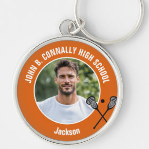 Chaveiro Foto de Jogador de Lacrosse do Ensino Médio Laranj