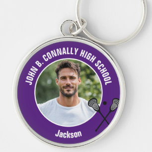 Chaveiro Foto de jogador de Lacrosse roxo Espírito de escol