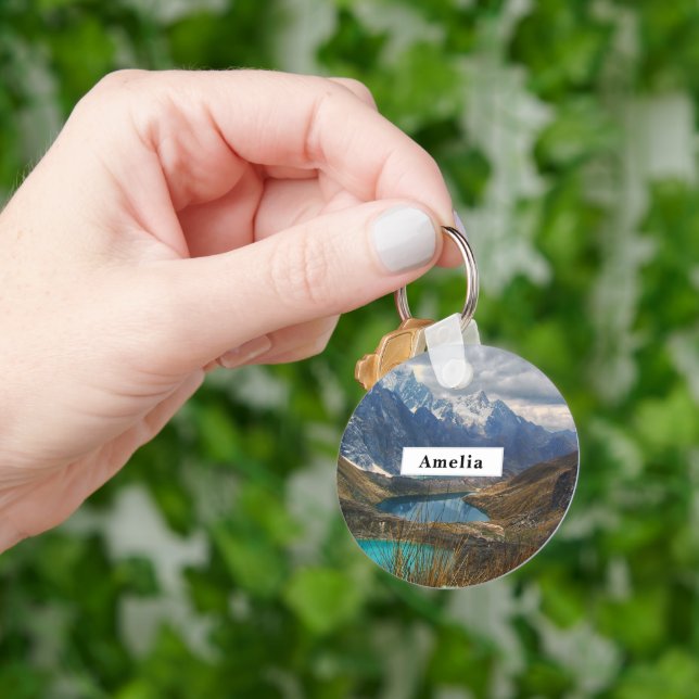 Chaveiro Foto de Montanhas Alpinas Cênicas (Mão)