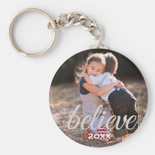 Chaveiro Foto de Natal do Script Silver Sparkly (Frente)