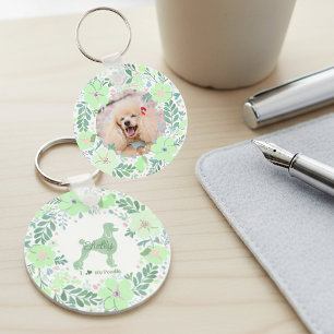 Chaveiro Foto de Poodle Personalizada com Coroa Floral Verd
