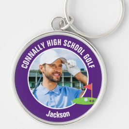 Chaveiro Foto do Golfer Roxo Time de Golfe do Ensino Médio