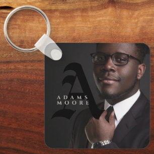 Chaveiro Foto do monograma clássico branco e preto elegante