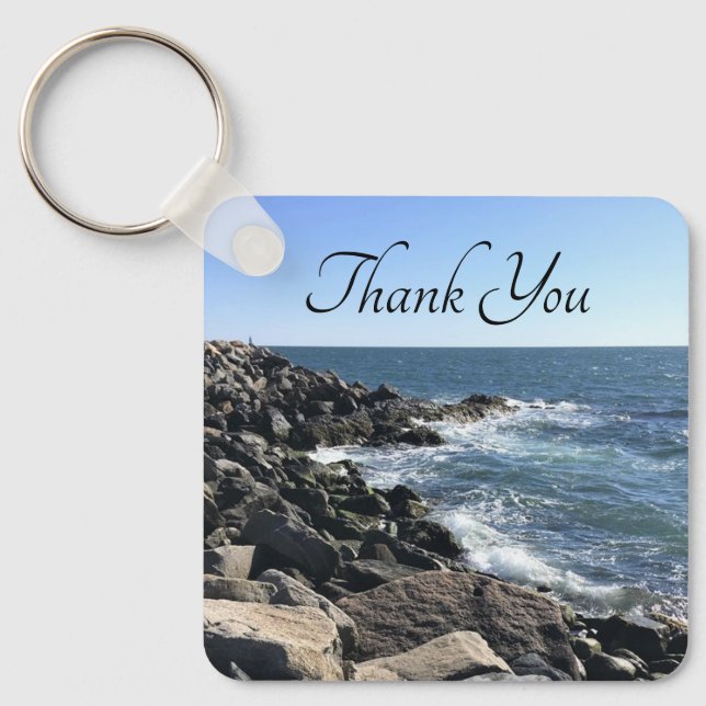 Chaveiro Foto do Oceano Azul Obrigado Apreciação do Cliente (Frente)