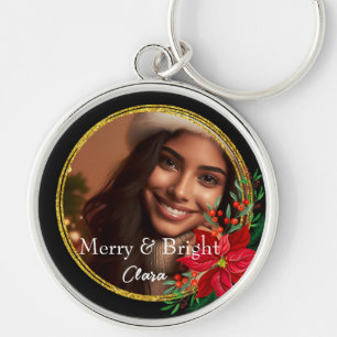 Chaveiro Foto Dourada feliz e Natal Brilhante