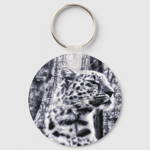 Chaveiro Foto em preto e branco contrastado de Leopardo