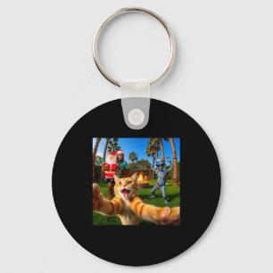 Chaveiro Foto engraçada de Natal de gato com Pé Grande &