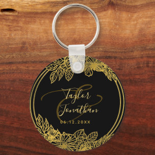 Chaveiro Foto Personalizada: Casamento Chic Dourado Flores