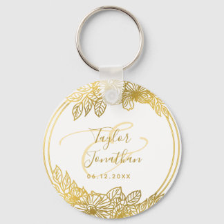 Chaveiro Foto Personalizada: Casamento Chic Dourado Flores 