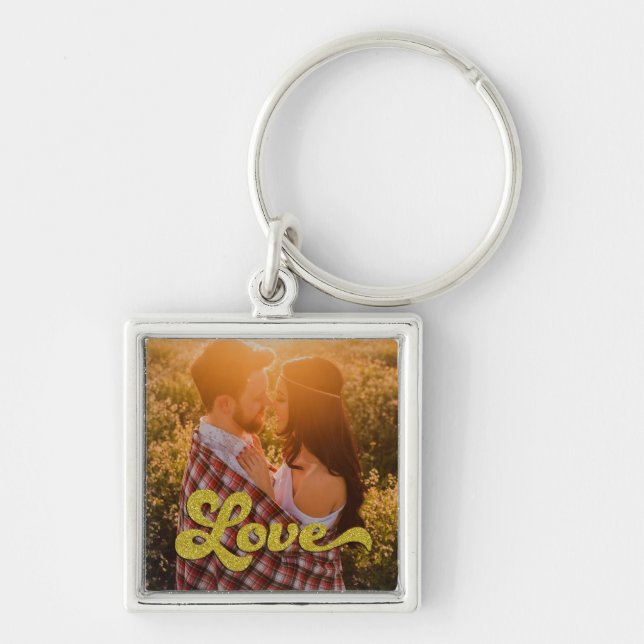 Chaveiro Foto Personalizada com Amor Dourado (Frente)