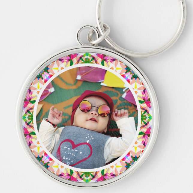 Chaveiro Foto personalizada, cor-de-rosa feliz Dia das Mães (Frente)