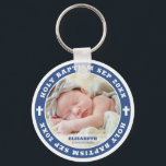 Chaveiro Foto personalizada da Cruz Branca Moderna do Batis<br><div class="desc">Este design simples e moderno é composto por tipografia de serifa e adiciona uma foto personalizada.</div>