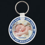 Chaveiro Foto personalizada da Cruz Branca Moderna do Batis<br><div class="desc">Este design simples e moderno é composto por tipografia de serifa e adiciona uma foto personalizada.</div>