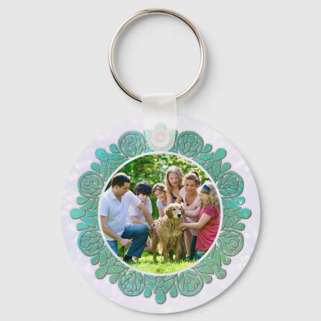 Chaveiro Foto personalizada da família com Turquoise Mandal (Frente)