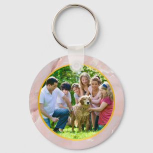 Chaveiro Foto personalizada da família em mármore dourado e