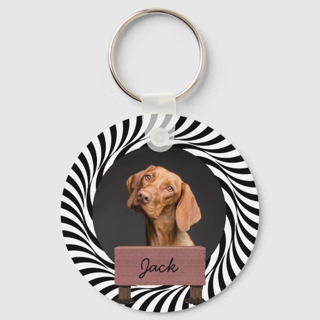 Chaveiro Foto personalizada de cão de Natal de ilusão (Frente)