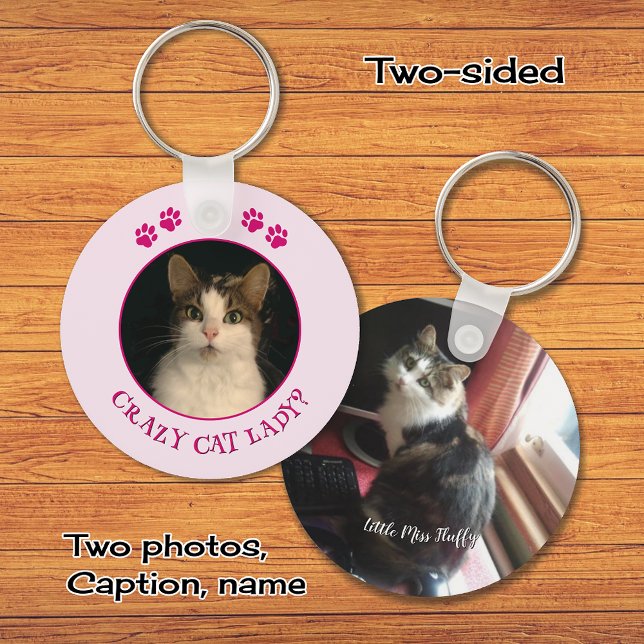 Chaveiro Foto personalizada de gato louco rosa (Criador carregado)