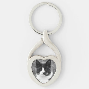 Chaveiro Foto personalizada de gato tuxedo preto e branco
