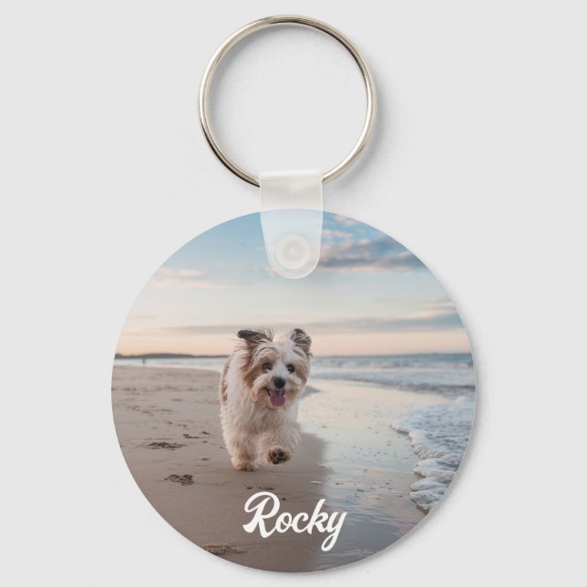 Chaveiro Foto personalizada de Pet e Cachorro de Texto da T (Frente)