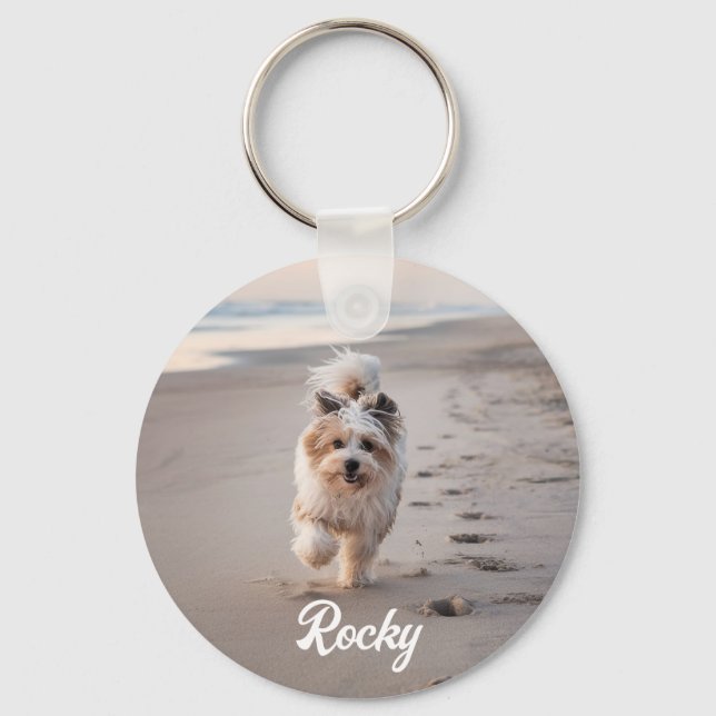 Chaveiro Foto personalizada de Pet e Cachorro de Texto da T (Frente)