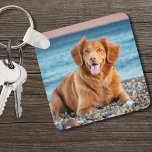 Chaveiro Foto personalizada de Pet Keepsasasasak do cão<br><div class="desc">Crie uma manutenção personalizada com este chaveiro personalizado de fotos de animais de estimação, perfeito para qualquer mãe de cão, pai de cão ou amante de animais de estimação. Coloque sua foto favorita no seu amigo peludo, ou use duas imagens diferentes para cada lado. Este chaveiro único faz um presente...</div>
