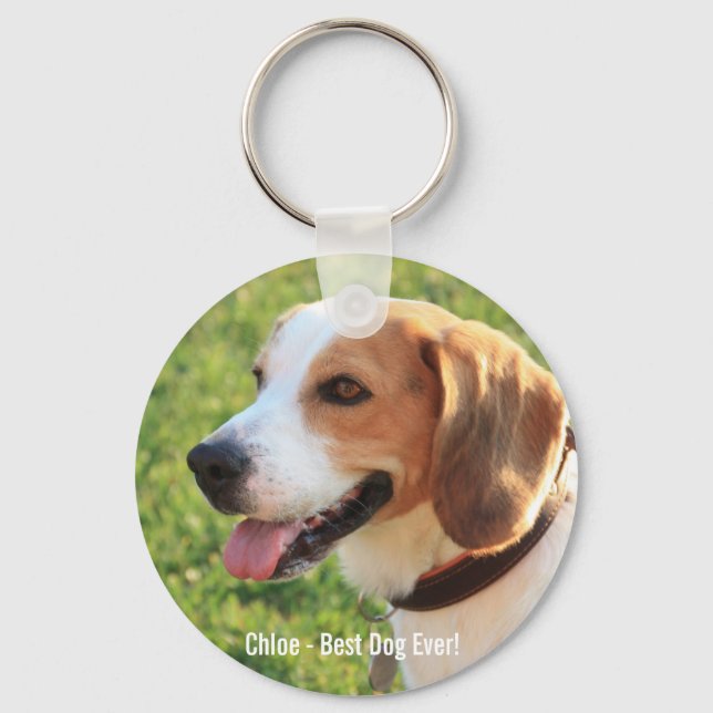 Chaveiro Foto personalizada do cão beagle e nome do cão (Frente)