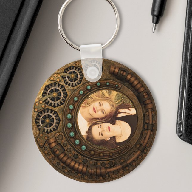 Chaveiro Foto personalizada e engrenagens de metal embutido (Criador carregado)