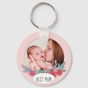 Chaveiro Foto Personalizada Floral bonito Rosa, Melhor Mãe