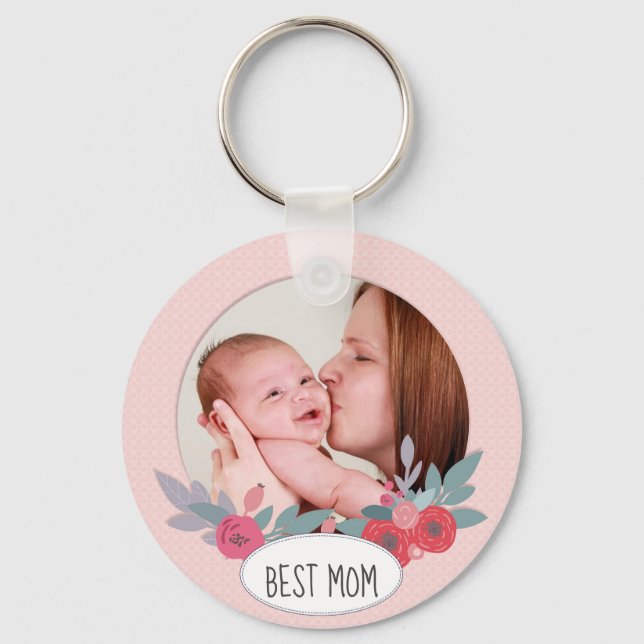 Chaveiro Foto Personalizada Floral bonito Rosa, Melhor Mãe (Frente)