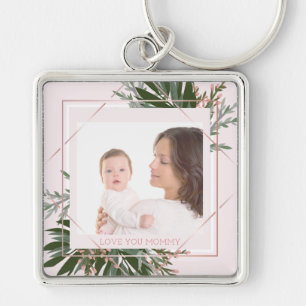 Chaveiro Foto Personalizada Floral Dourada do Rosa