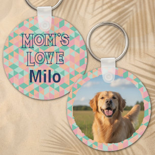 Chaveiro Foto Personalizada & Nome Mãe de Cachorro Geométri