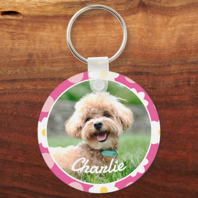 Chaveiro Foto personalizada Pet personalizada com padrão fl (Frente)