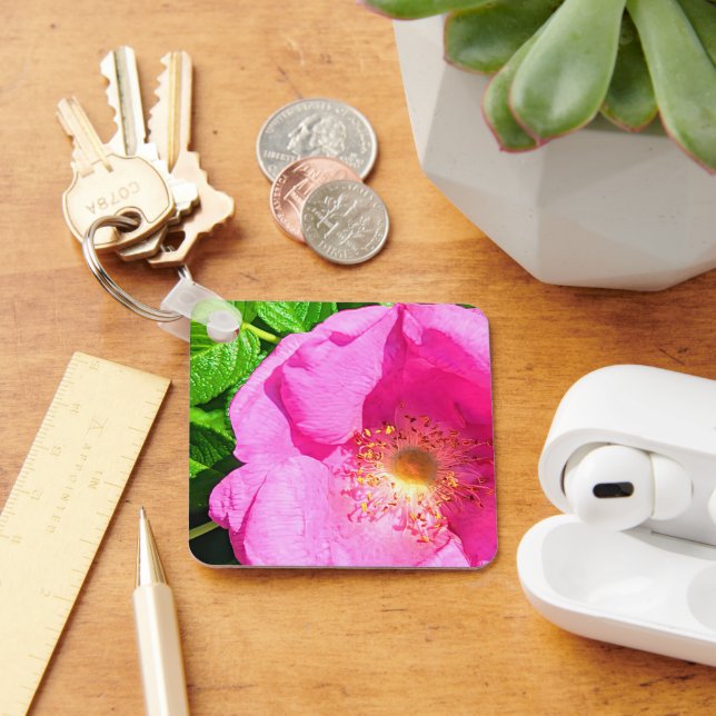 Chaveiro Foto Rosa Rosa Selvagem Fidedigna no Verso da Bíbl (Mesa)