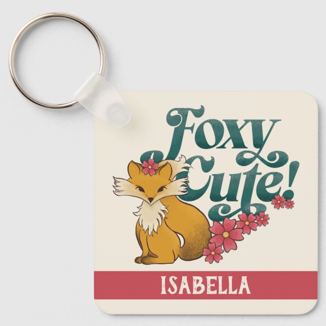 Chaveiro Foxy Cute com Flores Nome Personalizado (Frente)
