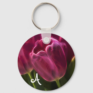 Chaveiro Fractal cor-de-rosa da tulipa com monograma