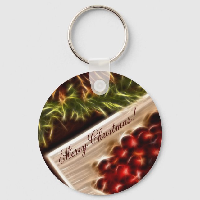Chaveiro Fractal Cranberry Natal com texto personalizável (Frente)