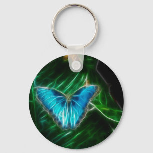 Chaveiro Fractal de Borboleta Azul Elétrica
