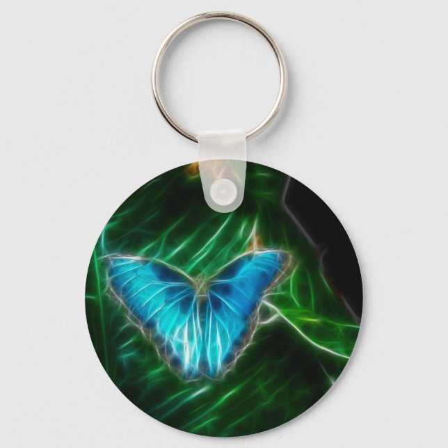 Chaveiro Fractal de Borboleta Azul Elétrica (Frente)