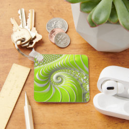 Chaveiro Fractal espiral do Verde limão abstrato