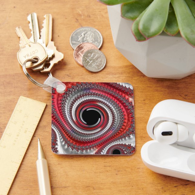 Chaveiro Fractal Espiral Gradiente Vermelho abstrato (Mesa)