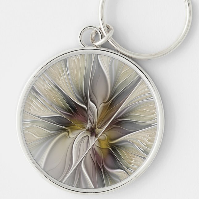 Chaveiro Fractal Floral, Flor Fantasia com Cores da Terra (Frente)