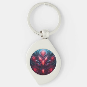Chaveiro Fractal Vermelho e Azul Belos Com Dica Floral
