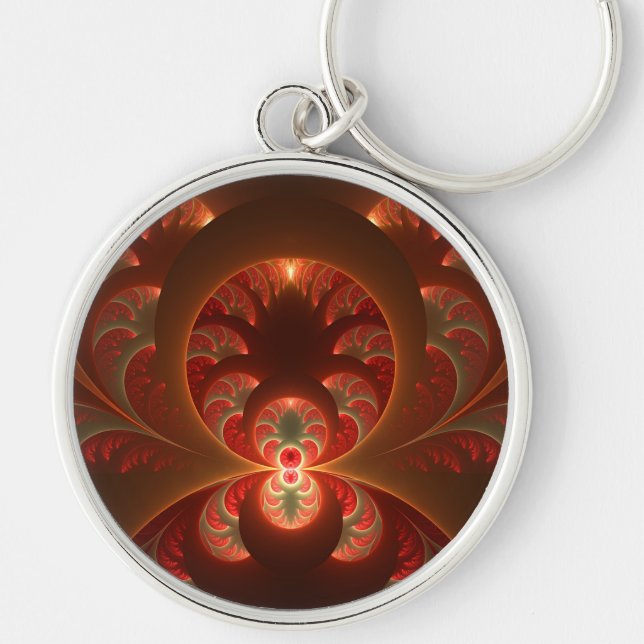Chaveiro Fractal Vermelho Laranja Moderno Abstrato Luminoso (Frente)