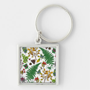 Chaveiro Framboesas, folhas e insetos em branco