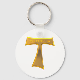 Chaveiro Franciscan Tau Cross Pax Et Bonum Dourado Metálico